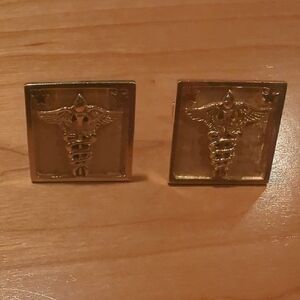 Gold Caduceus Square Medical Cufflinks.